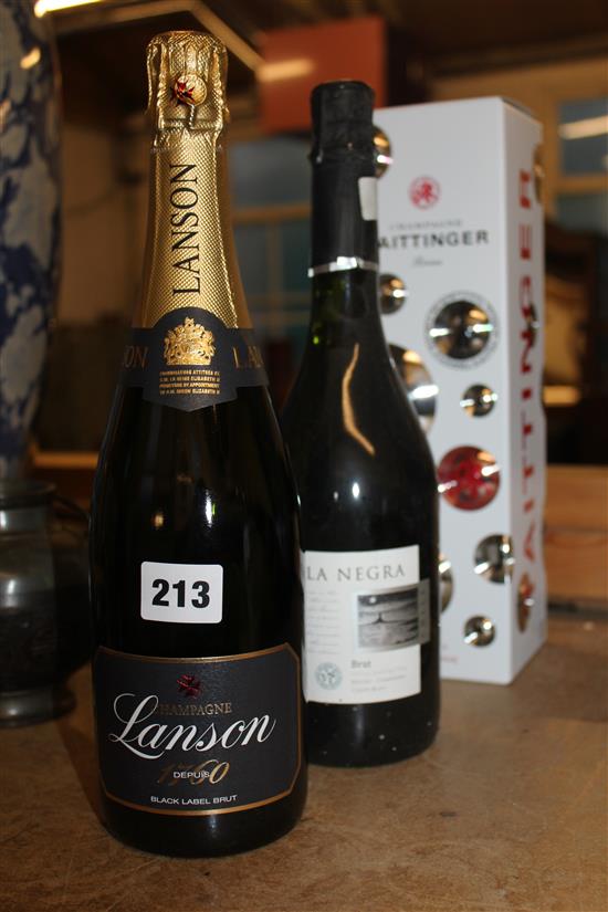 3 bottles of champagne & a bottle of brandy